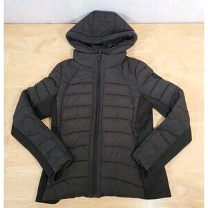 Bernardo EcoPlume Neoprene Combo Bib Jacket Women's Sz M Black Puffer Hooded